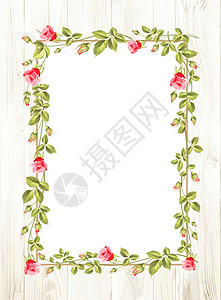 婚礼花框与白上的花朵矢量图图片