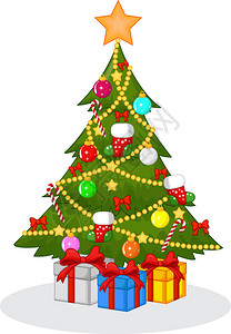 卡通装饰圣诞树的矢量图解图片