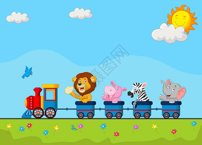 火车上可爱动物漫图片