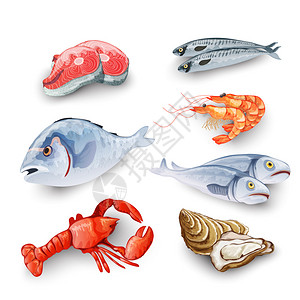 配有鲑鱼牛排虾的海食产品鱼类螃蟹高清图片