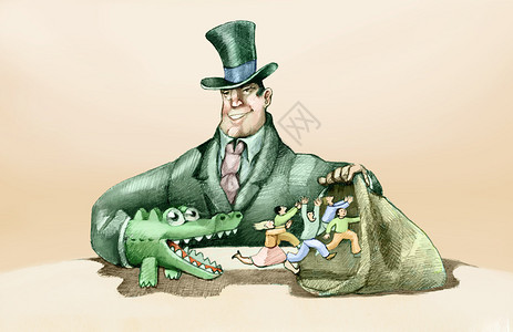 公约一个有权势的人用鳄鱼的傀儡吓唬插画