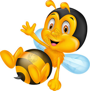 可爱的小蜜蜂卡通挥手的矢量插图图片