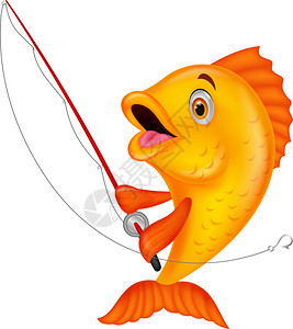 关于持有渔棍的可爱鱼卡通漫图片