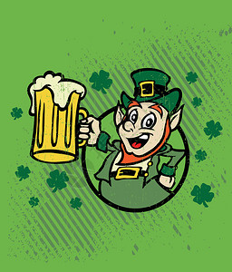 啤酒狂环节展板爱尔兰男子以绿色背景插画