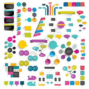 信息图形平面设计图的集合用于打印或网页设计的各种配色方案框图片