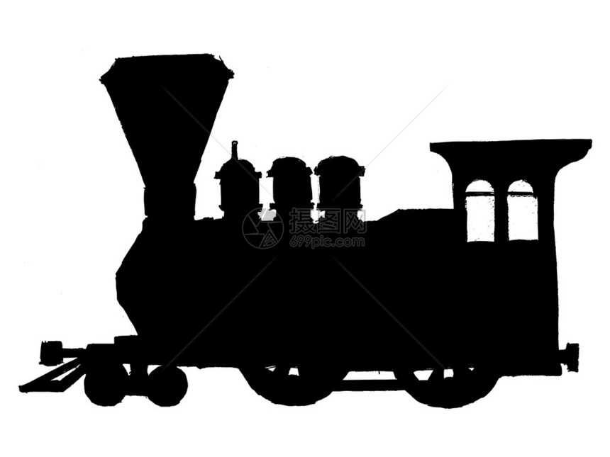 老式蒸汽火车的黑色剪影图片