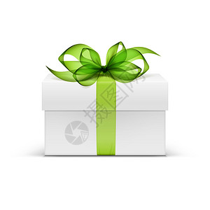 白广场礼物盒带浅绿色丝带和弓图片