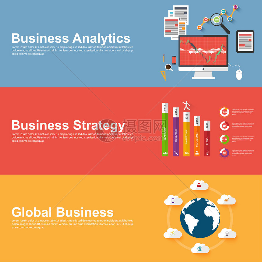 全球业务业务战略和分析的平面设计概念图片