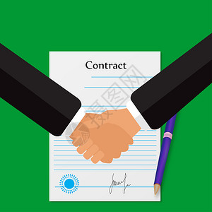 签订合同在绿色背景下握手图片