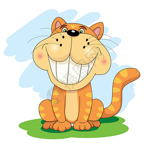 卡通有趣的小微笑红条纹猫背景图片