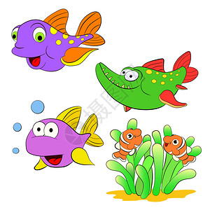 卡通套有趣的彩色鱼图片