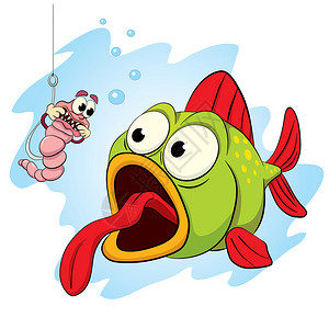 萨纳湖虫子钓鱼时被钉在钩子上想吓插画