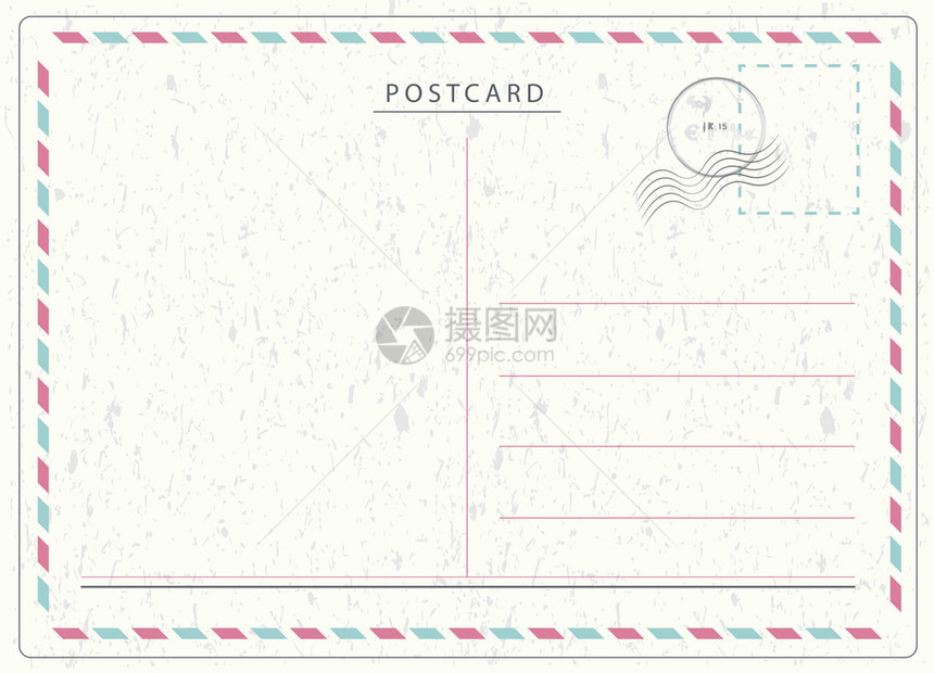 带有纸质和橡皮邮票的空中邮件风格的明信图片