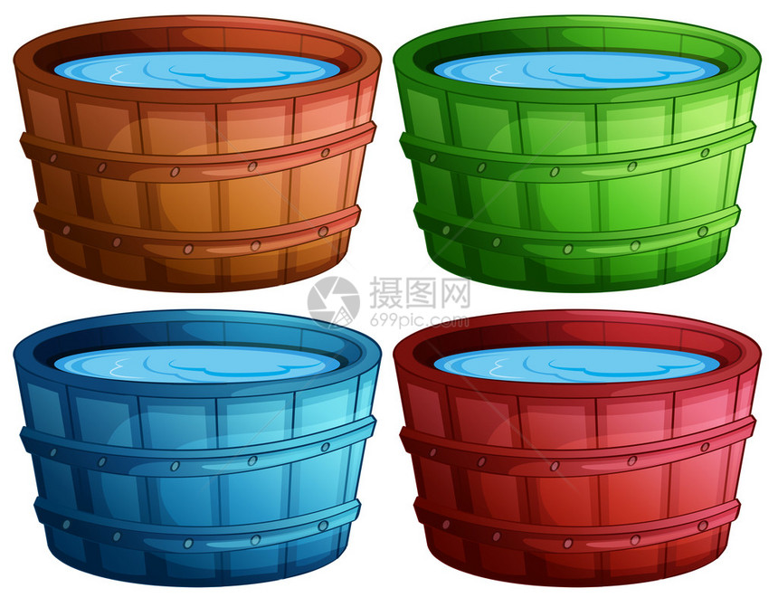 四种不同颜色的桶插图图片