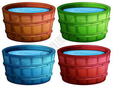 四种不同颜色的桶插图背景图片