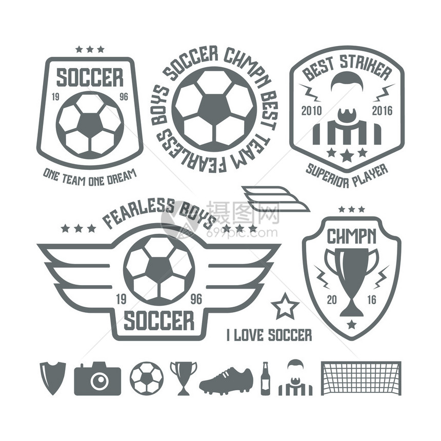 一组足球徽章和图标白背图片