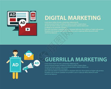 广告设计概念集媒体和游击营销平面图标图片