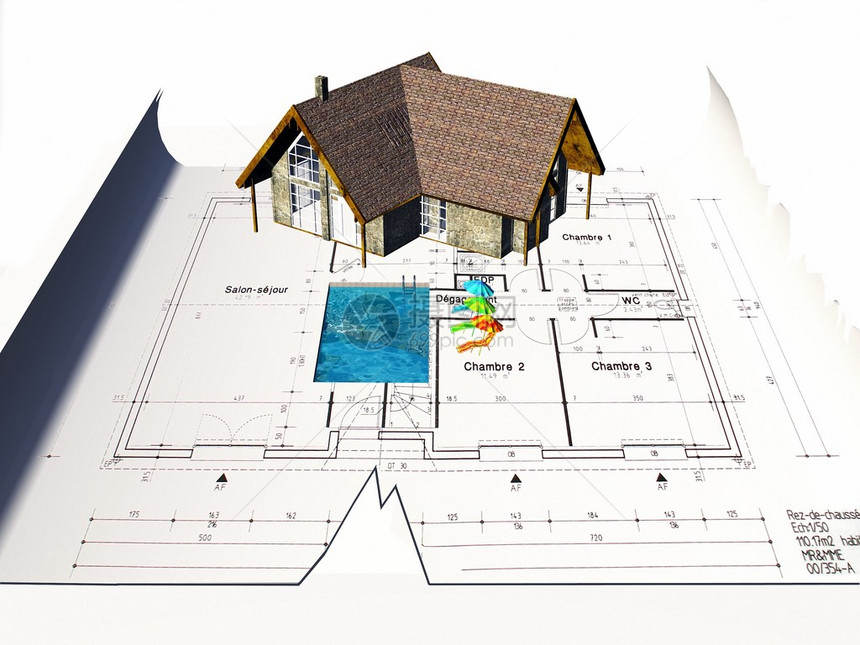 白背景孤立的建筑房屋建筑计划说明图片