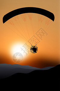 日落时的滑翔伞剪影矢量图背景图片