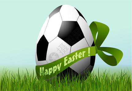 与装饰足球复活节彩蛋的假日背景图片