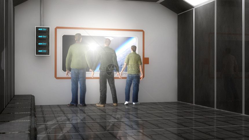 三个男人在未来的客厅图片
