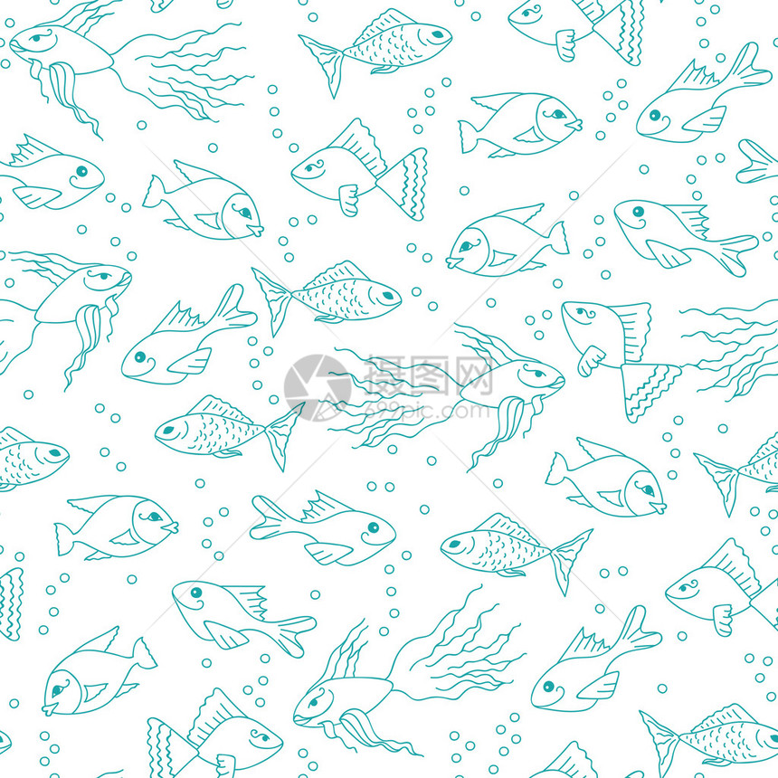 鱼在水中无缝模式矢量插图图片