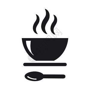 汤和勺子的黑色图背景图片