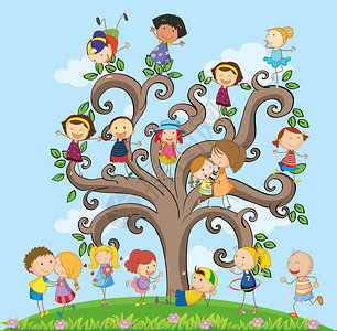 坎波巴索树上有很多孩子插画