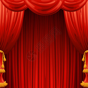 红窗帘戏剧场景矢量插图背景图片