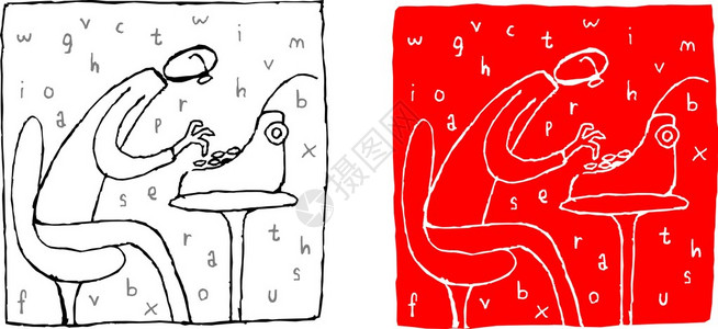 一个作家在小字母的背景之下疯狂地对待他的打字机有两种不图片