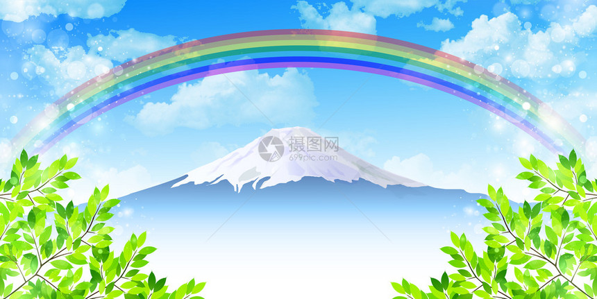 富士清新绿色背景图片
