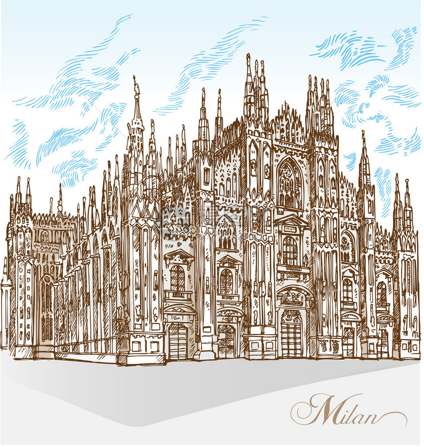 米兰大教堂手绘图片