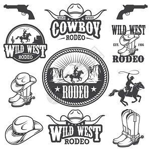 德克萨斯一套古老的牛仔牌标志徽章和设计要素插画