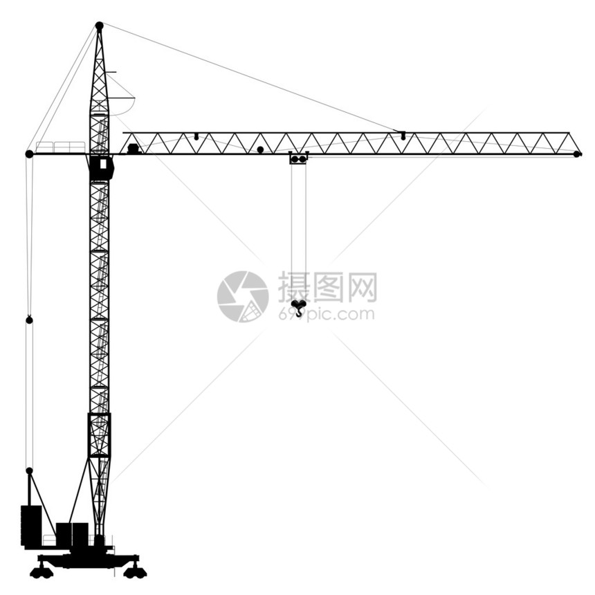 建筑起重机的剪影侧面图图片