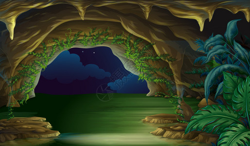 外滩观光隧道夜间黑暗洞穴的视图插画