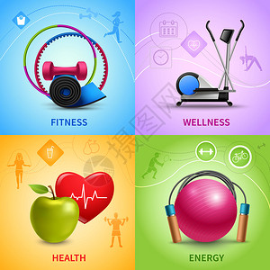 健身设计概念集与健康和能源图标图片