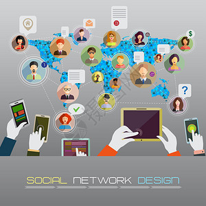 社交网络概念网站和信息图表设计的平面设计图片