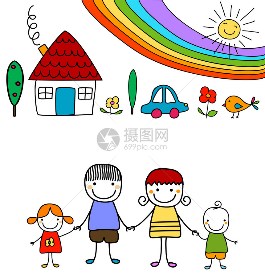 幸福的家庭和彩虹图片