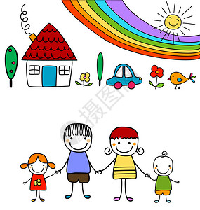 幸福的家庭和彩虹图片