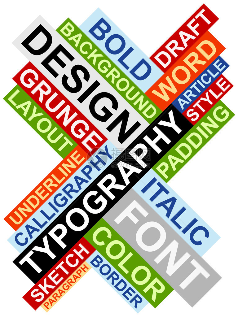 用与设计和打字有关的文字制作的抽象图图片