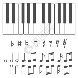 黑白钢琴键和音符矢量图图片