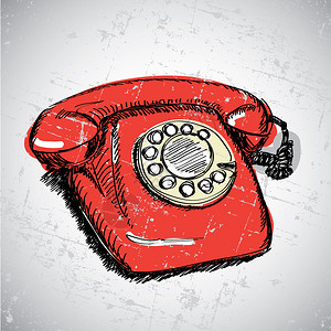 红色旧电话手绘的红色图片