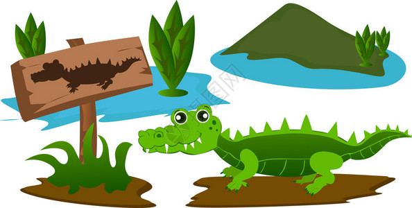 卡通鳄鱼在沼泽背景图片