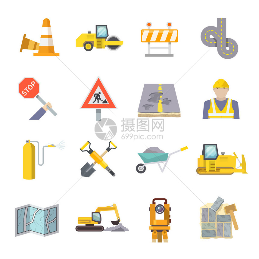 道路工人平面图标设置与建筑行业符号和工图片
