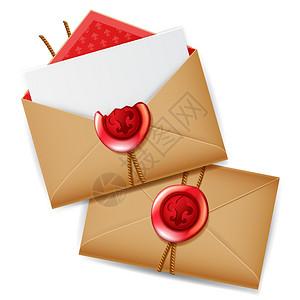 两个信封素材带有红蜡印章的私人信息孤立而实际插画