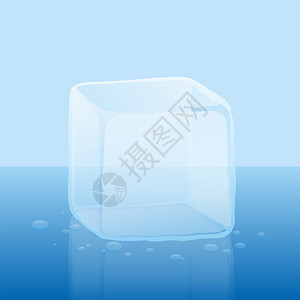 单冰方块或冰块以冷蓝色图片
