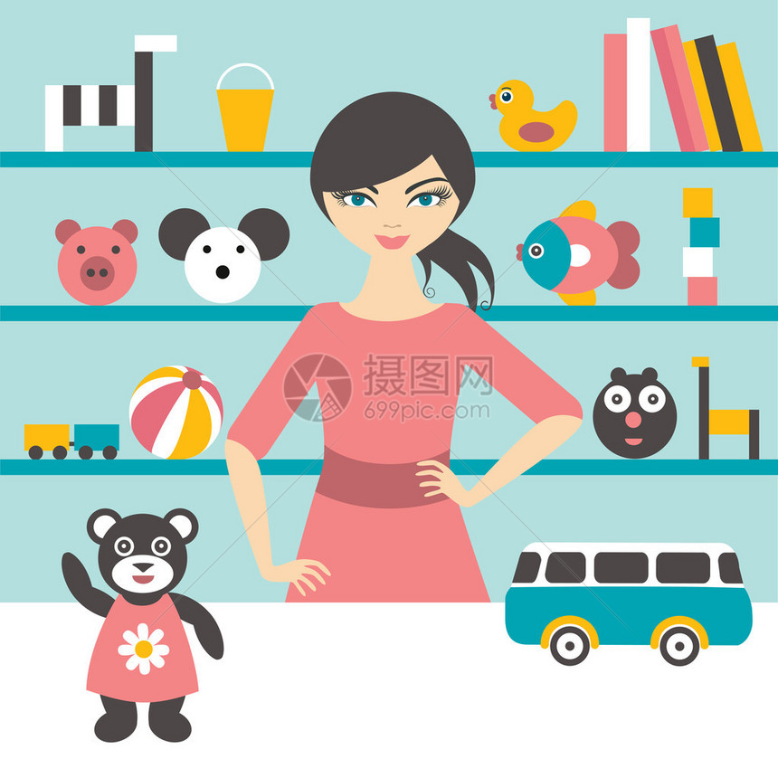 玩具店女售货员平面设计图片