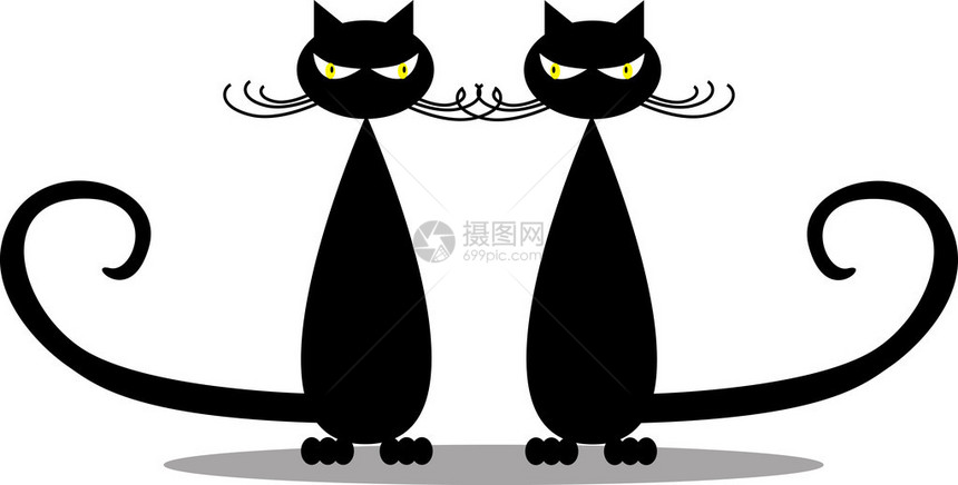 几只猫坐在一起两只黑猫的剪影图片