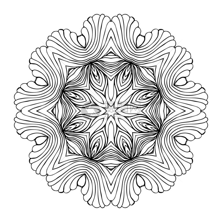 曼达拉圆单色Zentangle图片
