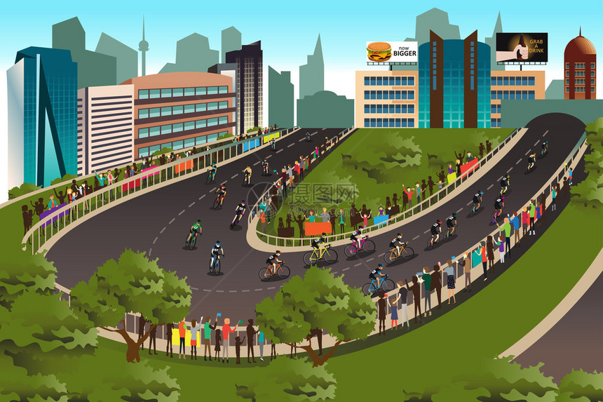 在背景中与城市进行骑自行车竞争图片